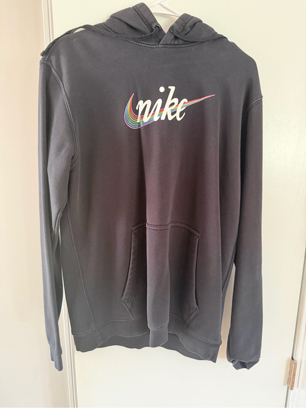 Nike Black Pride Hoodie with Rainbow Stripe Swoosh Patch